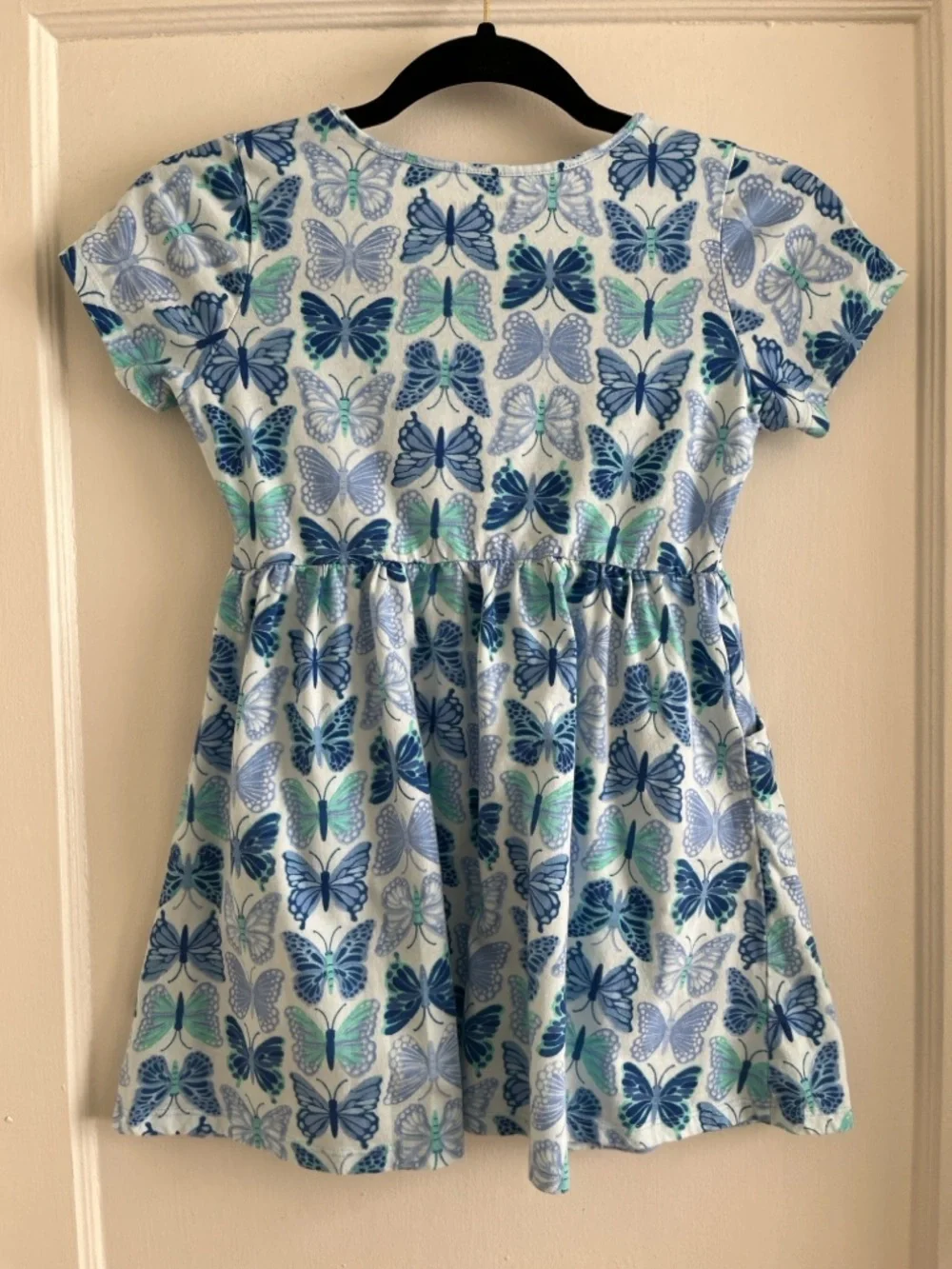 Size 8 Girls 100% Cotton Blue Butterflies Fit and Flare Short Sleeved Sun Dress